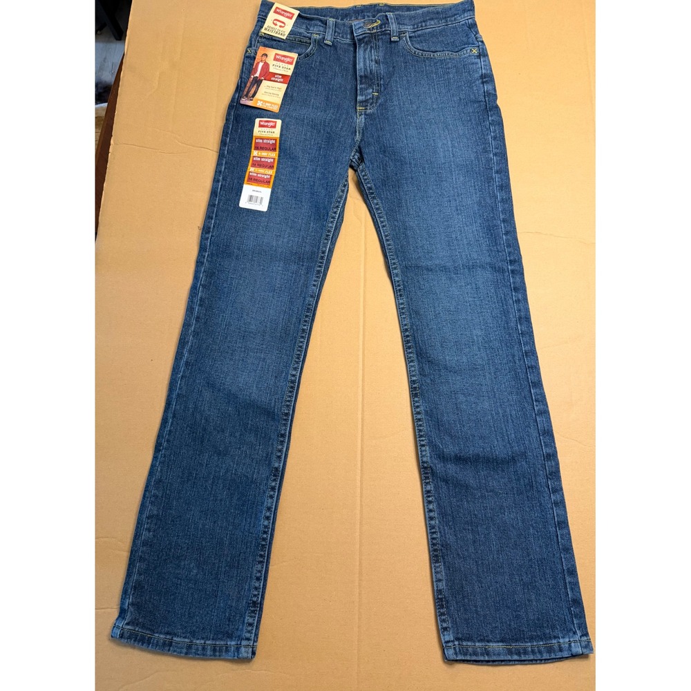 Wrangler Boys Five Star Slim Straight Jeans Blue 16 Regular NWT 4-Way Flex Denim
